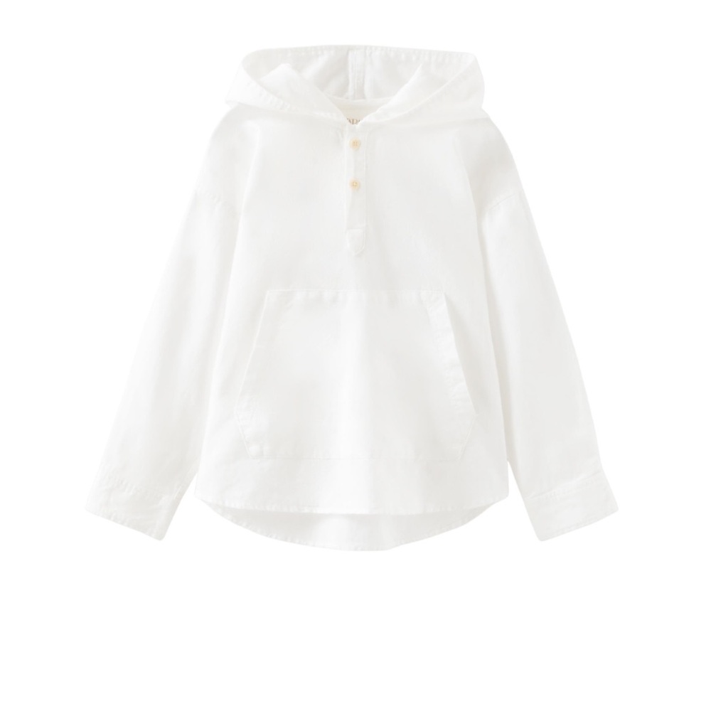 Zara Kids White Linen Blend Hooded Shirt